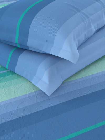 Super Soft 100% Cotton Xl King Size Bedsheet With 2 Pillow Covers <small> (stripe-blue/turq)</small>