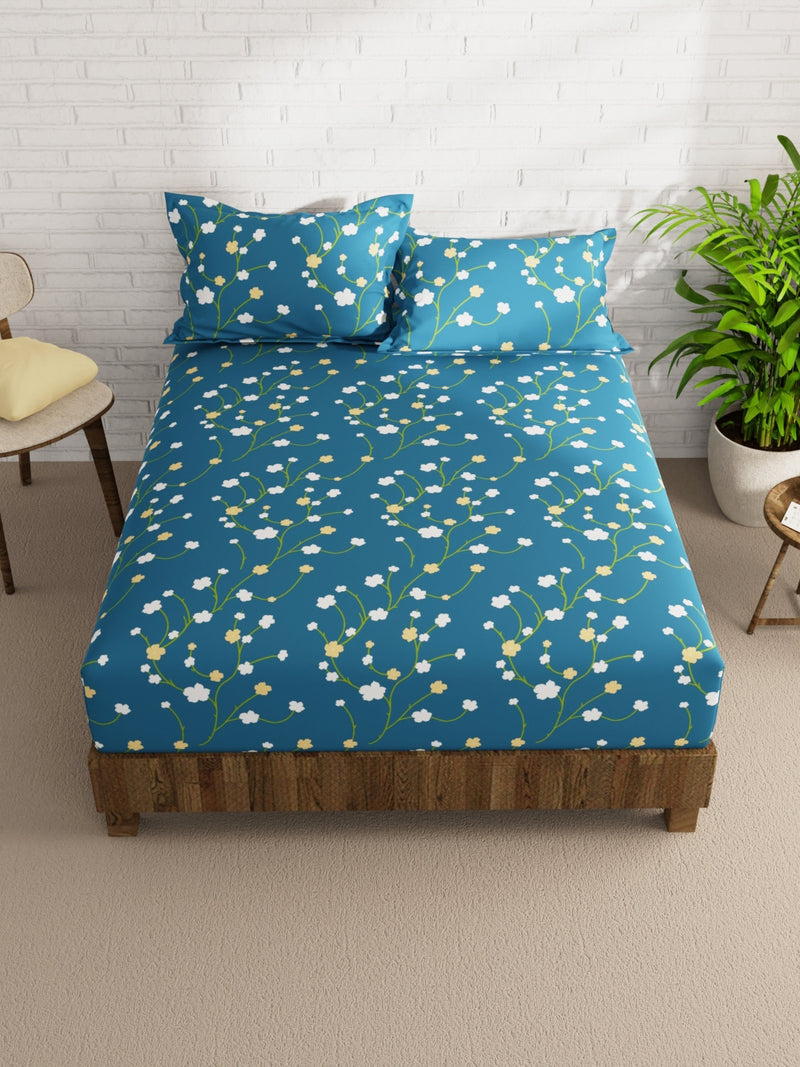 Extra Smooth Micro Double Bedsheet With 2 Pillow Covers <small> (floral-blue/gold)</small>