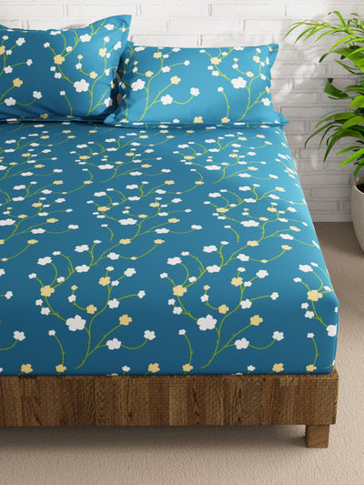 Extra Smooth Micro Double Bedsheet With 2 Pillow Covers <small> (floral-blue/gold)</small>