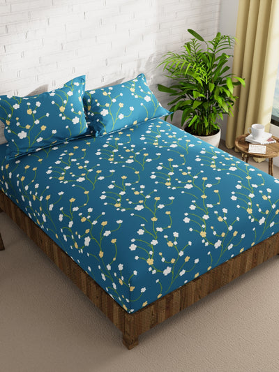 Extra Smooth Micro Double Bedsheet With 2 Pillow Covers <small> (floral-blue/gold)</small>