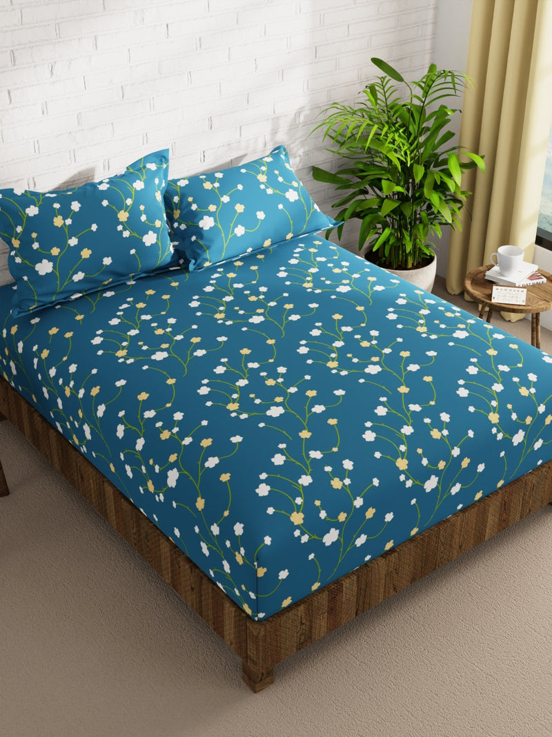 Extra Smooth Micro Double Bedsheet With 2 Pillow Covers <small> (floral-blue/gold)</small>