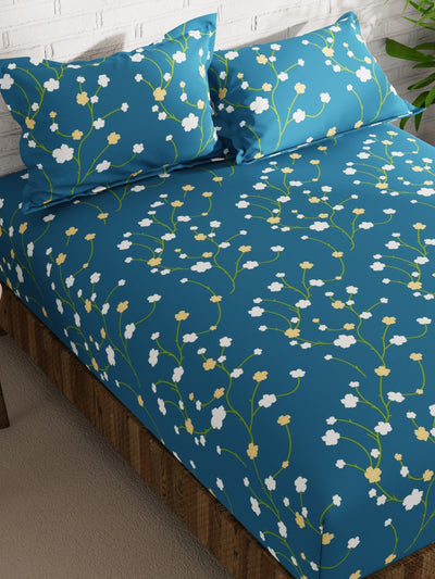 Extra Smooth Micro Double Bedsheet With 2 Pillow Covers <small> (floral-blue/gold)</small>