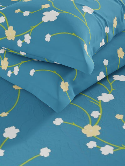 Extra Smooth Micro Double Bedsheet With 2 Pillow Covers <small> (floral-blue/gold)</small>