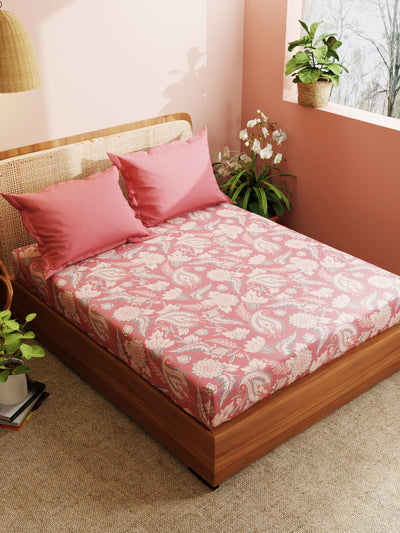 Super Soft 100% Cotton King Bedsheet With 2 Pillow Covers <small> (floral-maroon)</small>