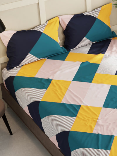Extra Smooth Micro Double Bedsheet With 2 Pillow Covers <small> (geometric-yellow/multi)</small>