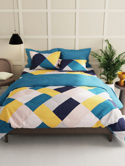 Extra Smooth Micro Double Bedsheet With 2 Pillow Covers <small> (geometric-yellow/multi)</small>