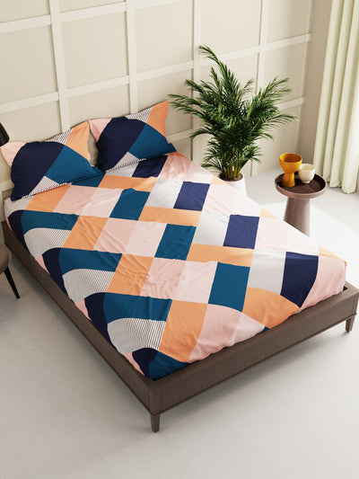 Extra Smooth Micro Double Bedsheet With 2 Pillow Covers <small> (geometric-coral/multi)</small>