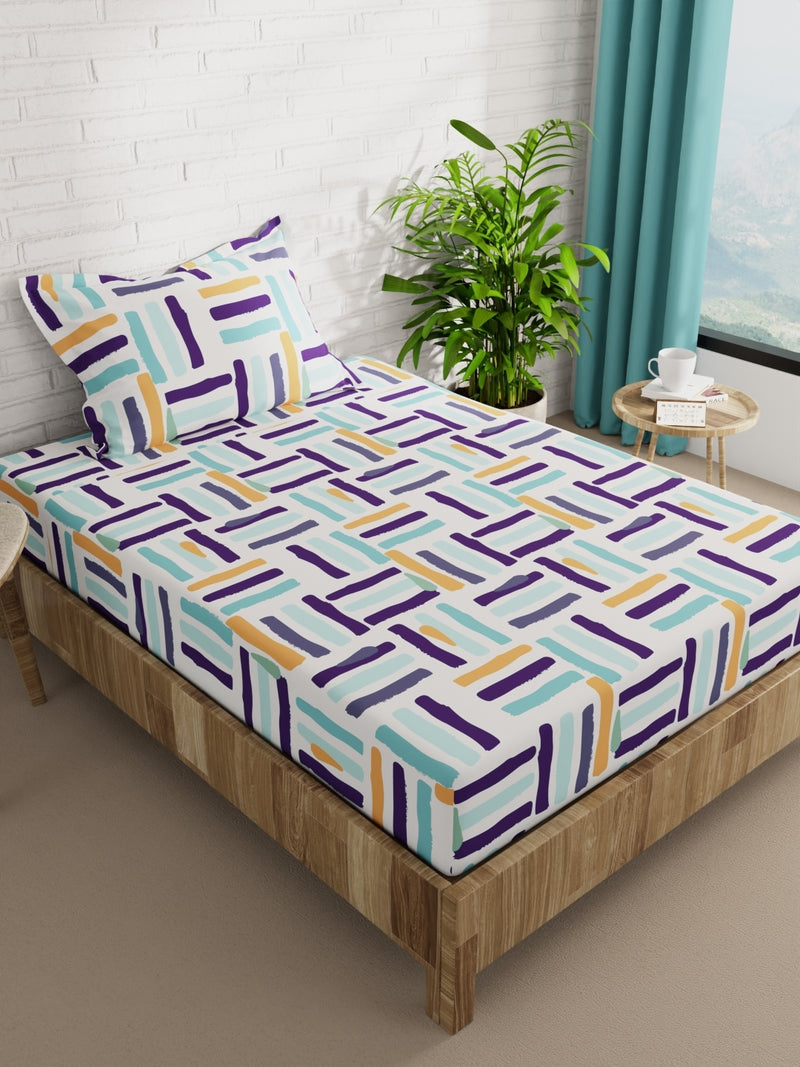 Extra Smooth Micro Single Bedsheet With 1 Pillow Cover <small> (geometric-white/purple)</small>