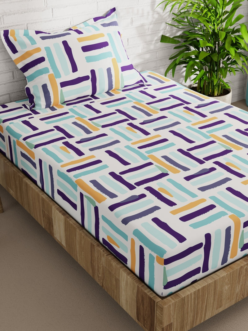 Extra Smooth Micro Single Bedsheet With 1 Pillow Cover <small> (geometric-white/purple)</small>