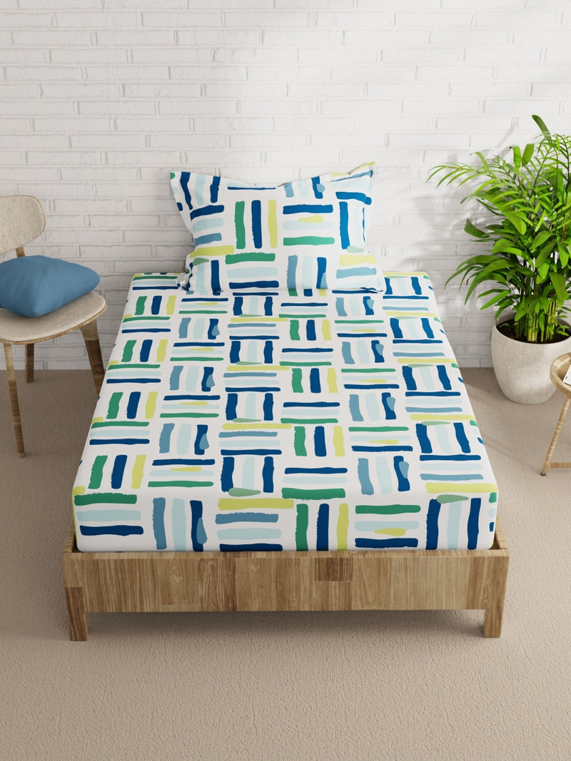 Extra Smooth Micro Single Bedsheet With 1 Pillow Cover <small> (stripe-white/blue)</small>