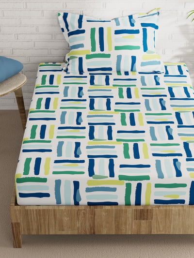 Extra Smooth Micro Single Bedsheet With 1 Pillow Cover <small> (stripe-white/blue)</small>