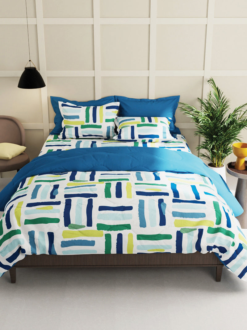 Extra Smooth Micro Double Bedsheet With 2 Pillow Covers <small> (stripe-white/blue)</small>