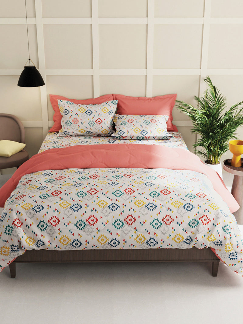 Extra Smooth Micro Double Bedsheet With 2 Pillow Covers <small> (ornamental-lt.peach/multi)</small>