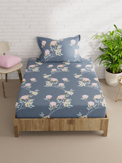 Extra Smooth Micro Single Bedsheet With 1 Pillow Cover <small> (floral-grey)</small>