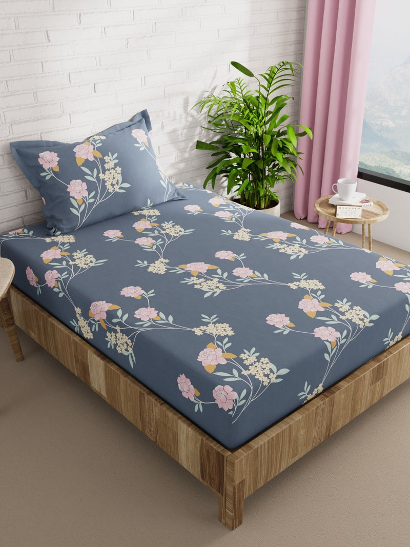 Extra Smooth Micro Single Bedsheet With 1 Pillow Cover <small> (floral-grey)</small>