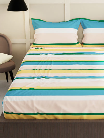 Extra Smooth Micro Double Bedsheet With 2 Pillow Covers <small> (stripe-multi)</small>