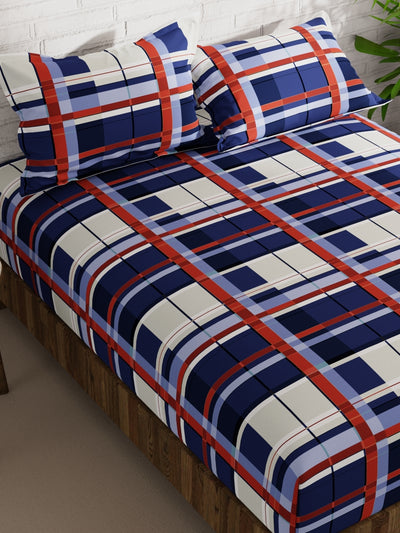 Extra Smooth Micro Double Bedsheet With 2 Pillow Covers <small> (checks-blue/red)</small>