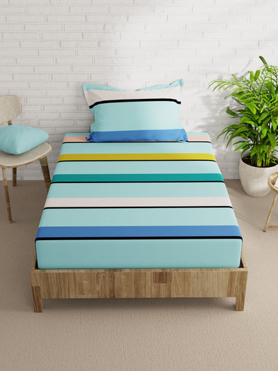 Extra Smooth Micro Single Bedsheet With 1 Pillow Cover <small> (stripe-green/multi)</small>