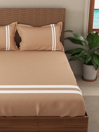 Luxurious 100% Egyptian Satin Fitted Cotton King Bedsheet With 2 Pillow Covers <small> (solid-tan)</small>