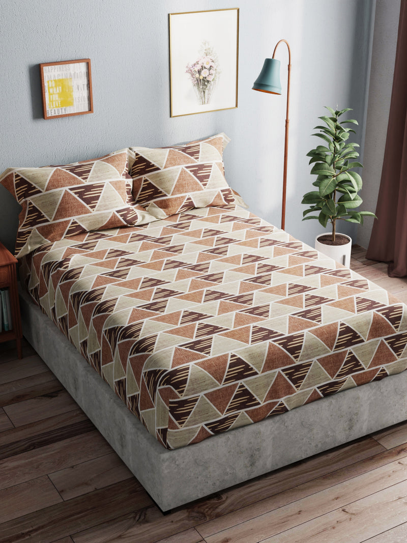 Soft 100% Natural Cotton King Size Double Bedsheet With 2 Pillow Covers <small> (geometric-coffee/brown)</small>