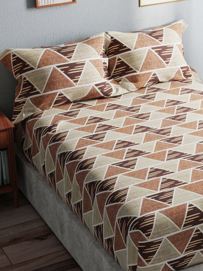 Soft 100% Natural Cotton King Size Double Bedsheet With 2 Pillow Covers <small> (geometric-coffee/brown)</small>