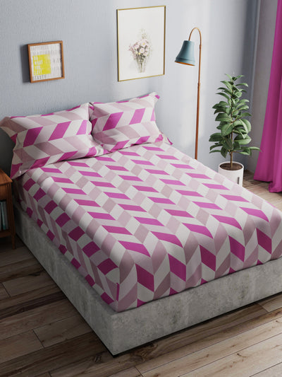 Soft 100% Natural Cotton King Size Double Bedsheet With 2 Pillow Covers <small> (geometric-pink)</small>