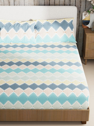 Bamboo Micro King Bedsheet With 2 Pillow Covers <small> (geometric-blue/multi)</small>