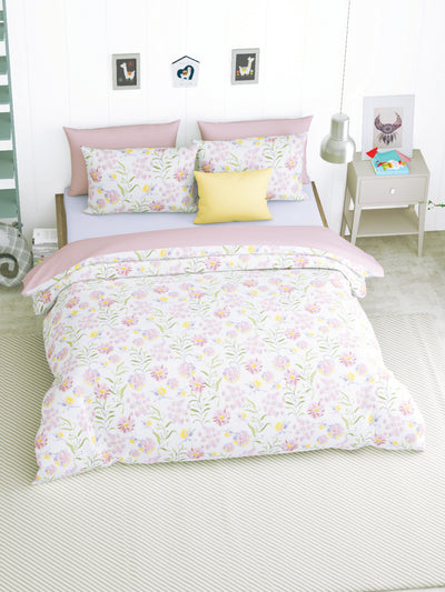 Bamboo Micro King Bedsheet With 2 Pillow Covers <small> (floral-white/purple)</small>