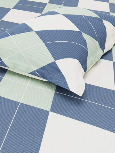 Extra Smooth Micro Single Bedsheet With 1 Pillow Cover <small> (geometric-blue/sage)</small>