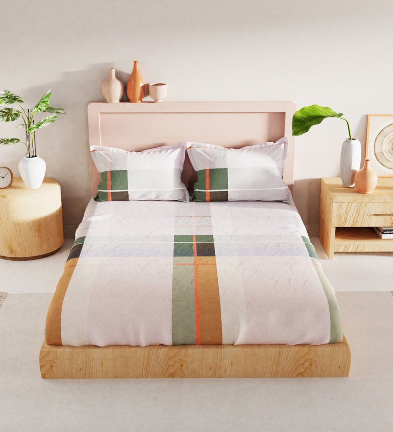 Bamboo Micro King Bedsheet With 2 Pillow Covers + 2 Pillows <small> (checks-multi)</small>