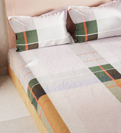 Bamboo Micro King Bedsheet With 2 Pillow Covers <small> (checks-multi)</small>