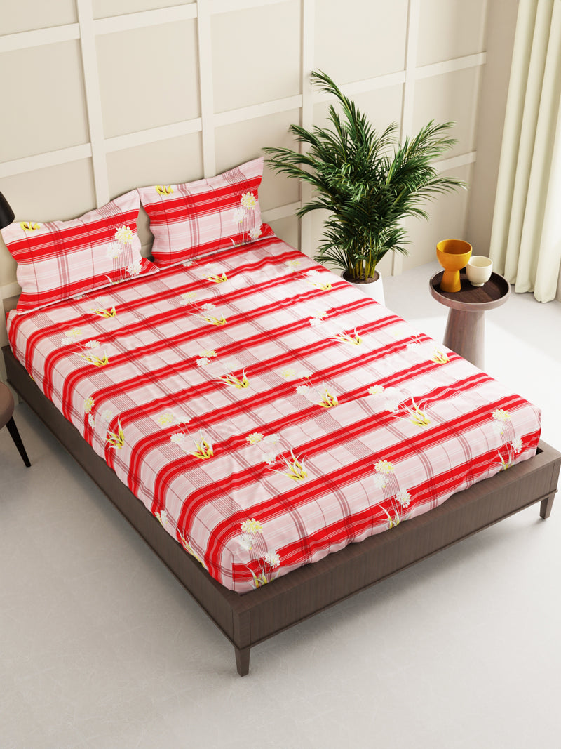 Extra Smooth Micro Double Bedsheet With 2 Pillow Covers <small> (floral-pink/red)</small>