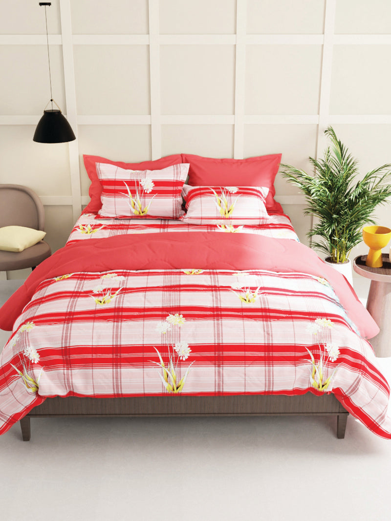 Extra Smooth Micro Double Bedsheet With 2 Pillow Covers <small> (floral-pink/red)</small>