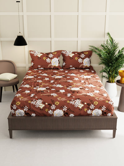 Extra Smooth Micro Double Bedsheet With 2 Pillow Covers <small> (floral-lt.brown)</small>