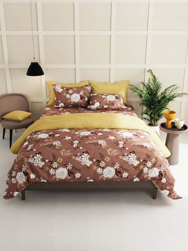 Extra Smooth Micro Double Bedsheet With 2 Pillow Covers <small> (floral-lt.brown)</small>