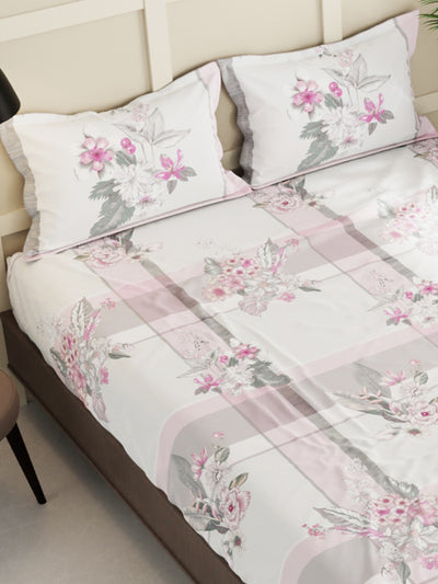 Extra Smooth Micro Double Bedsheet With 2 Pillow Covers <small> (floral-pink/ivory)</small>