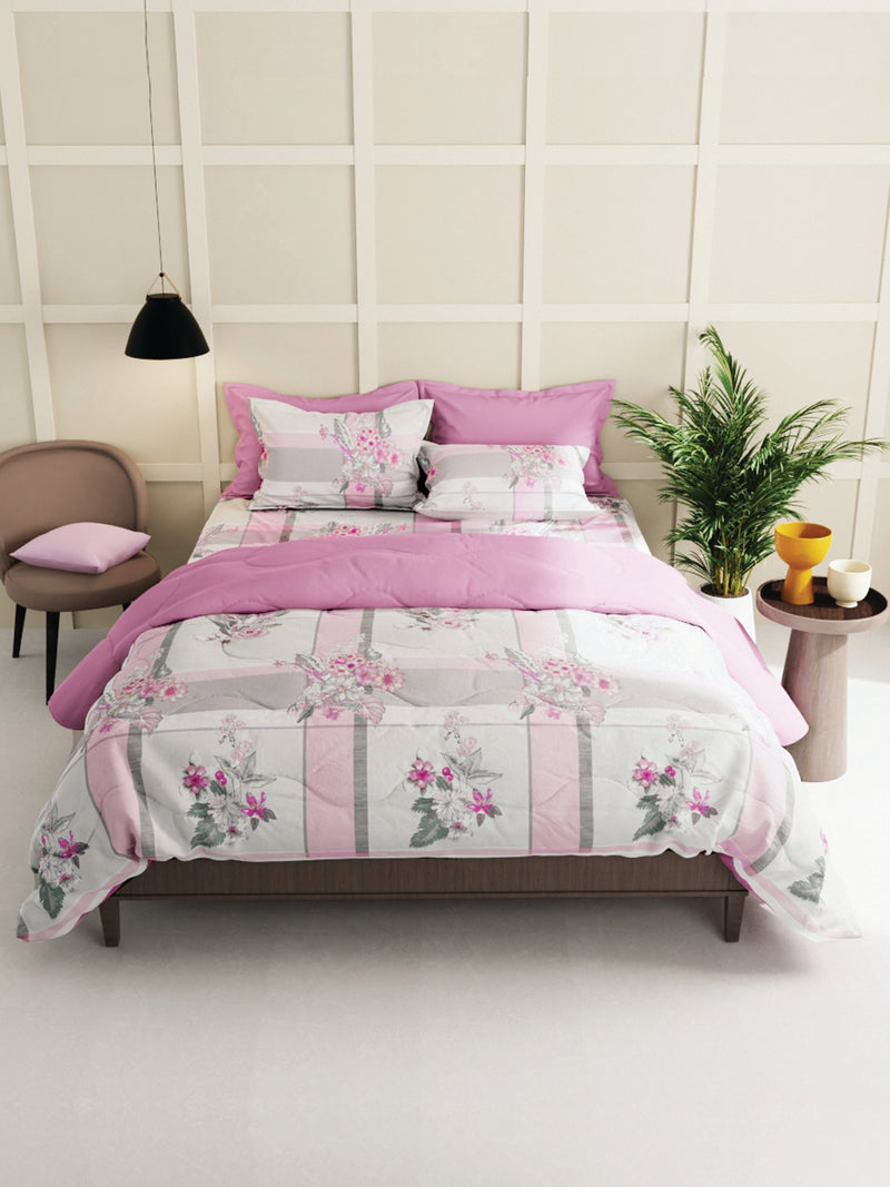 Extra Smooth Micro Double Bedsheet With 2 Pillow Covers <small> (floral-pink/ivory)</small>
