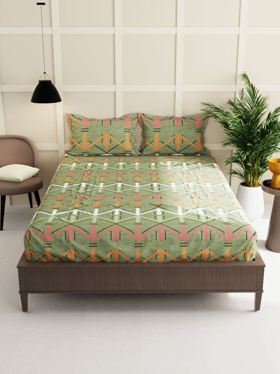 Extra Smooth Micro Double Bedsheet With 2 Pillow Covers <small> (geometrical-sage/green)</small>
