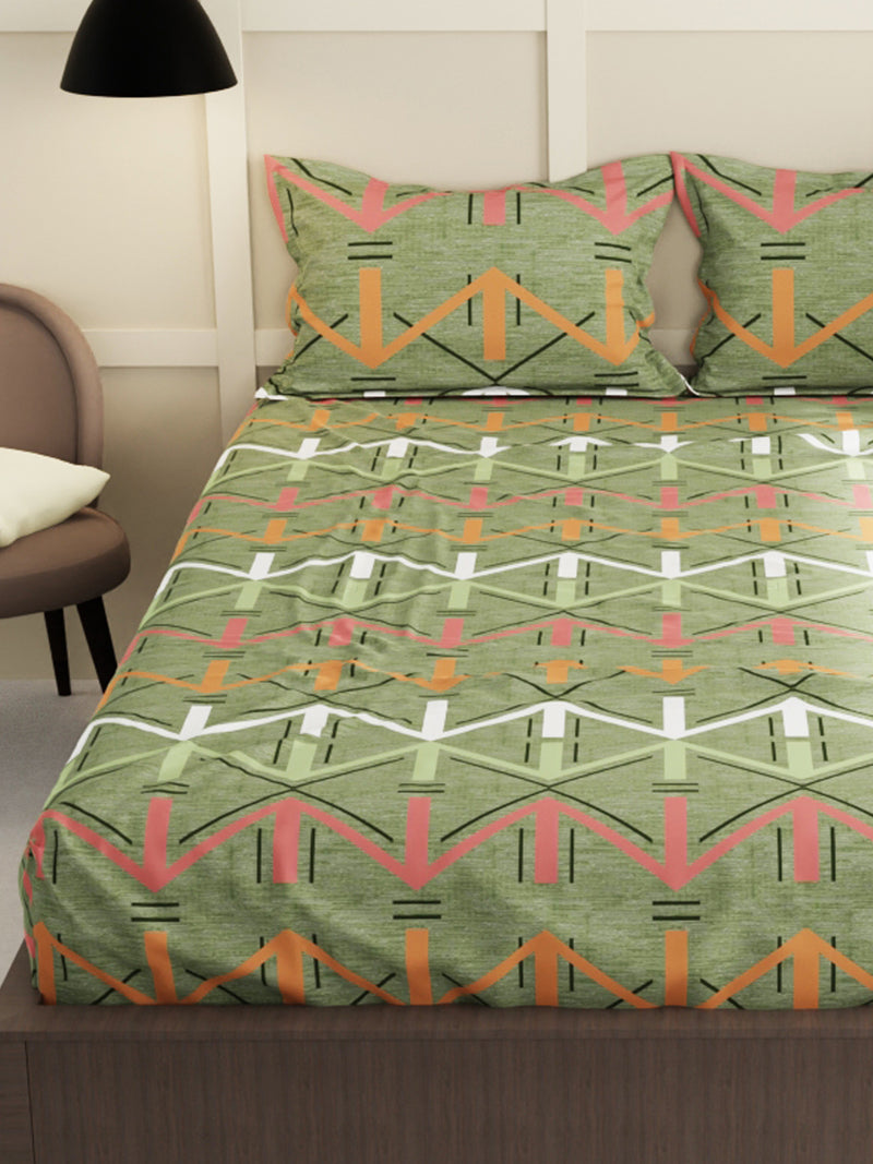 Extra Smooth Micro Double Bedsheet With 2 Pillow Covers <small> (geometrical-sage/green)</small>