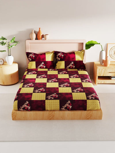 Bamboo Micro King Bedsheet With 2 Pillow Covers <small> (checks-chocolate/mult)</small>