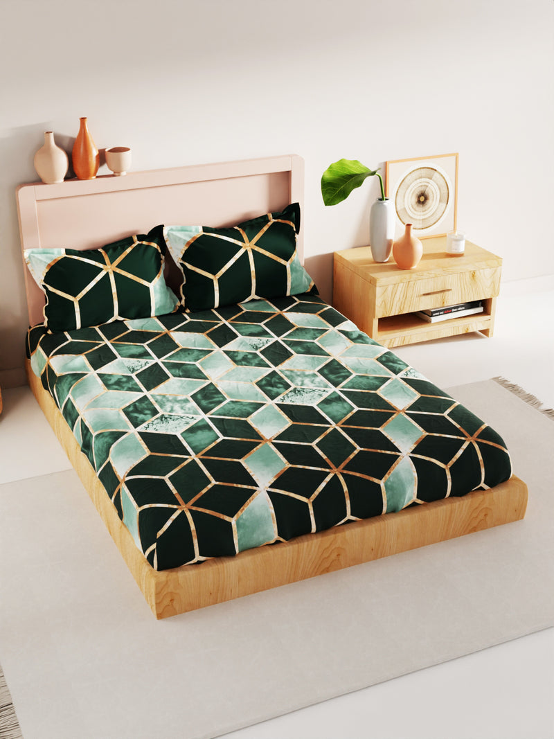 Bamboo Micro King Bedsheet With 2 Pillow Covers <small> (geometrical-forest g)</small>