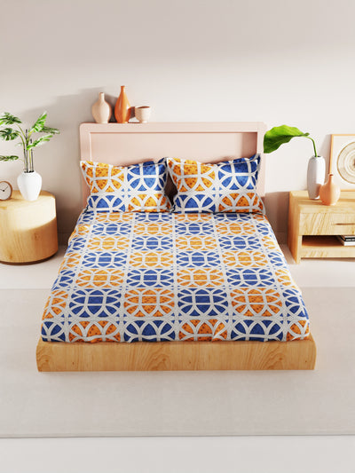 Bamboo Micro King Bedsheet With 2 Pillow Covers <small> (geometrical-orange/blue)</small>