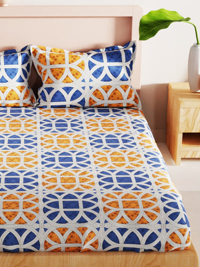 Bamboo Micro King Bedsheet With 2 Pillow Covers <small> (geometrical-orange/blue)</small>