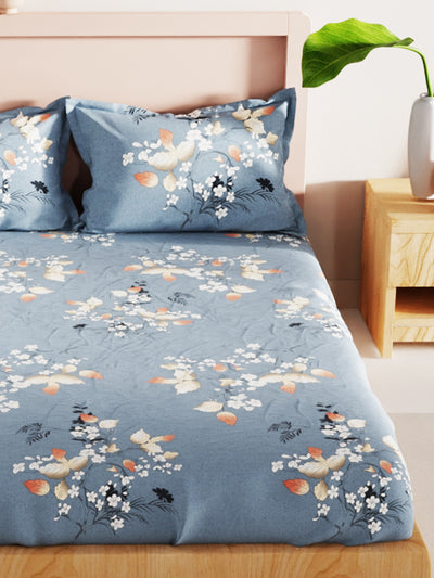 Bamboo Micro King Bedsheet With 2 Pillow Covers <small> (floral-lt.blue)</small>