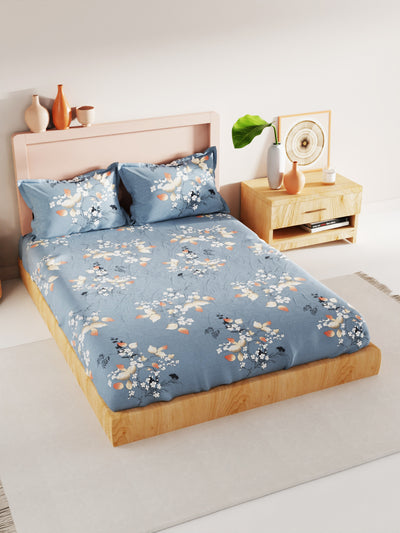 Bamboo Micro King Bedsheet With 2 Pillow Covers <small> (floral-lt.blue)</small>
