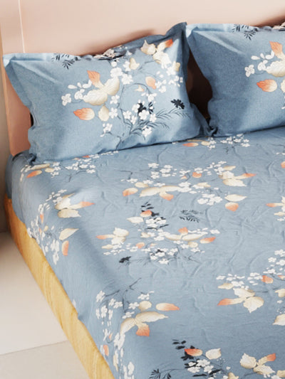 Bamboo Micro King Bedsheet With 2 Pillow Covers <small> (floral-lt.blue)</small>