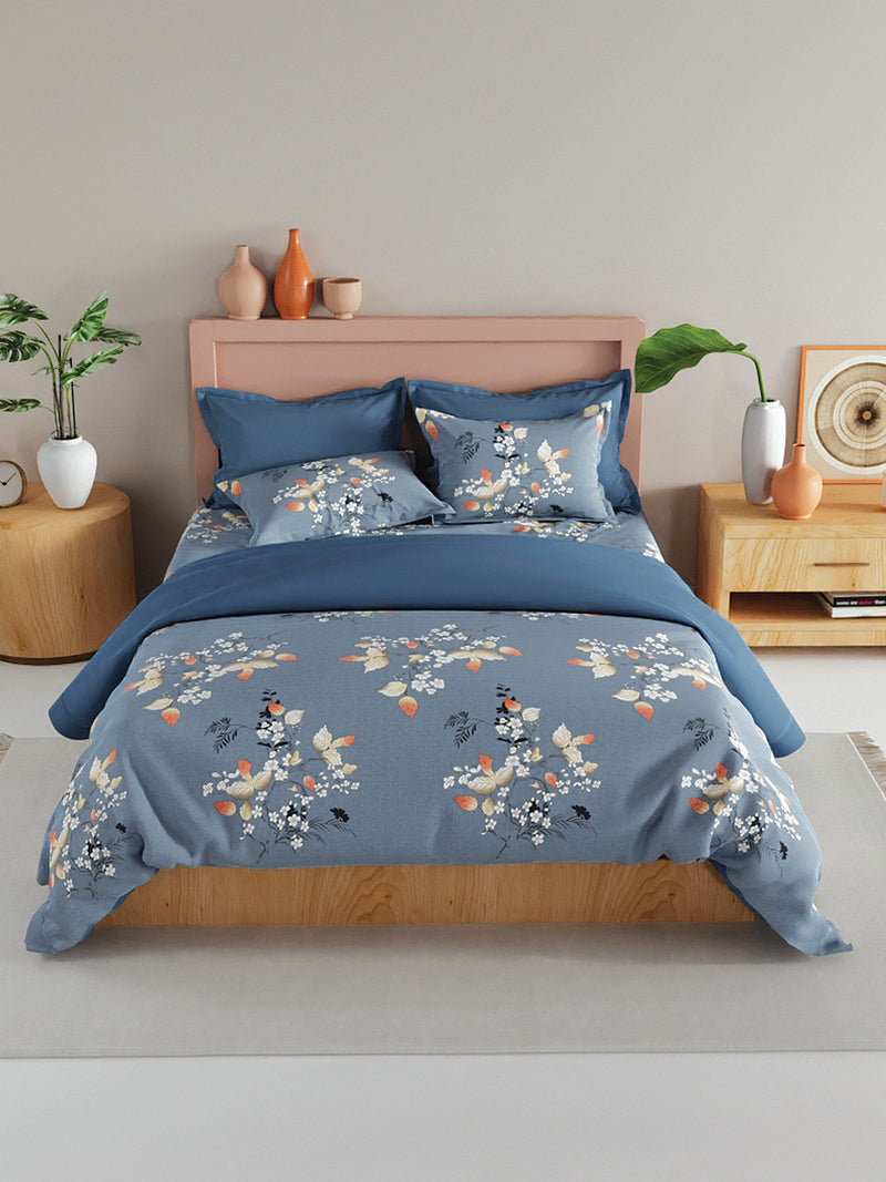 Bamboo Micro King Bedsheet With 2 Pillow Covers <small> (floral-lt.blue)</small>