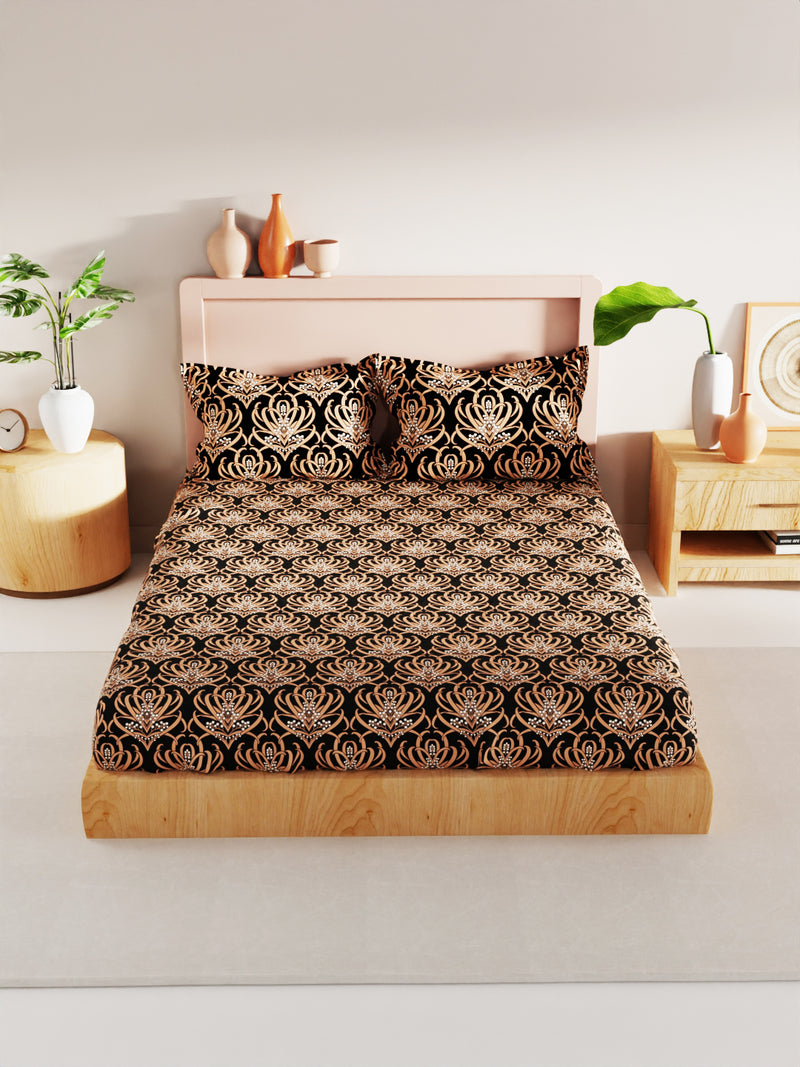 Bamboo Micro King Bedsheet With 2 Pillow Covers <small> (floral-coffee)</small>