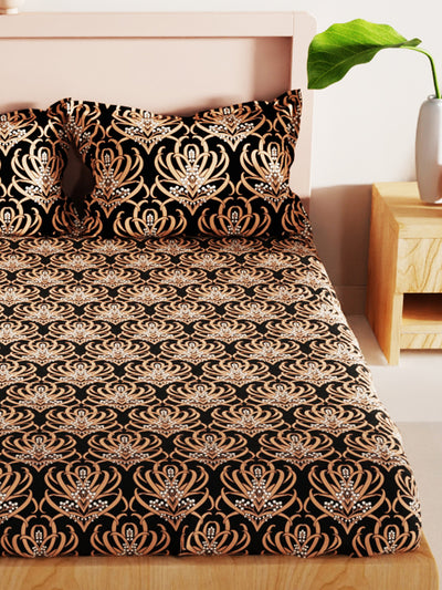 Bamboo Micro King Bedsheet With 2 Pillow Covers <small> (floral-coffee)</small>