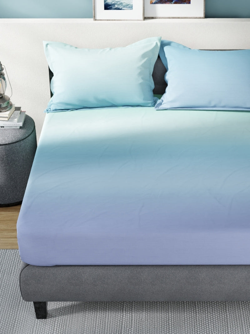 Super Soft 100% Cotton King Bedsheet With 2 Pillow Covers <small> (solid-mint/sky blue)</small>